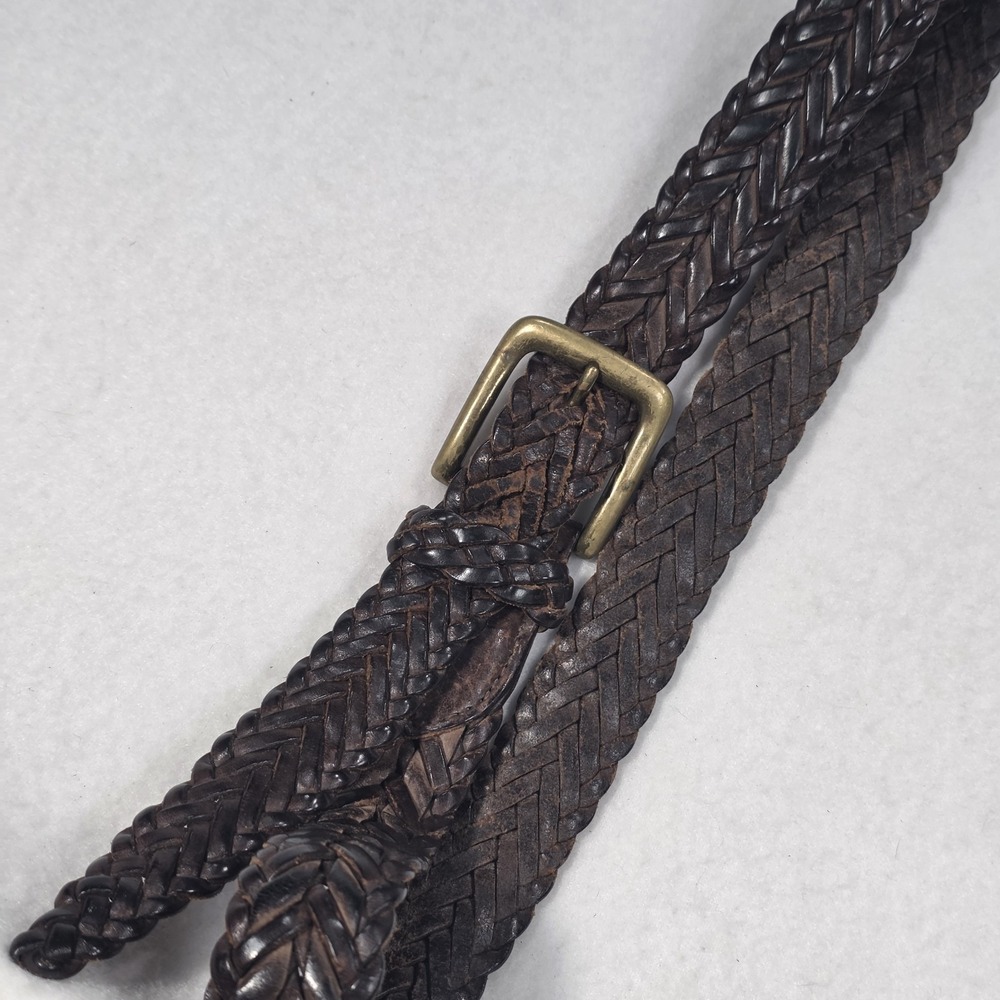 Vintage Trafalgar Brown Braided Leather Belt Size 32 Brass Buckle Made In USA